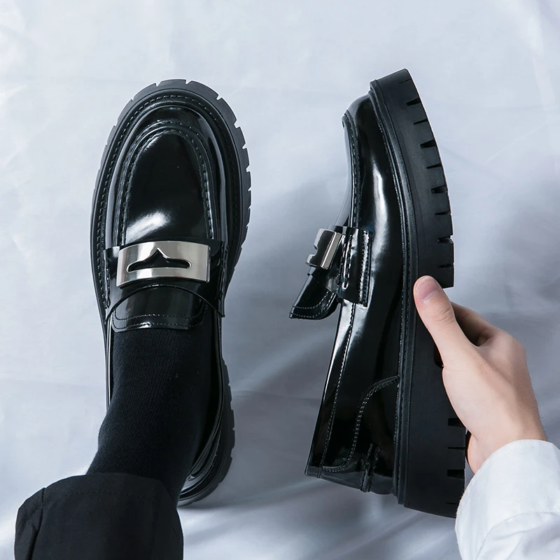 Platform New Men's Dress Leather Shoes High Classic Comfortable Pointed Toe Lace-up Business Shoes Fashion Casual Wedding Party