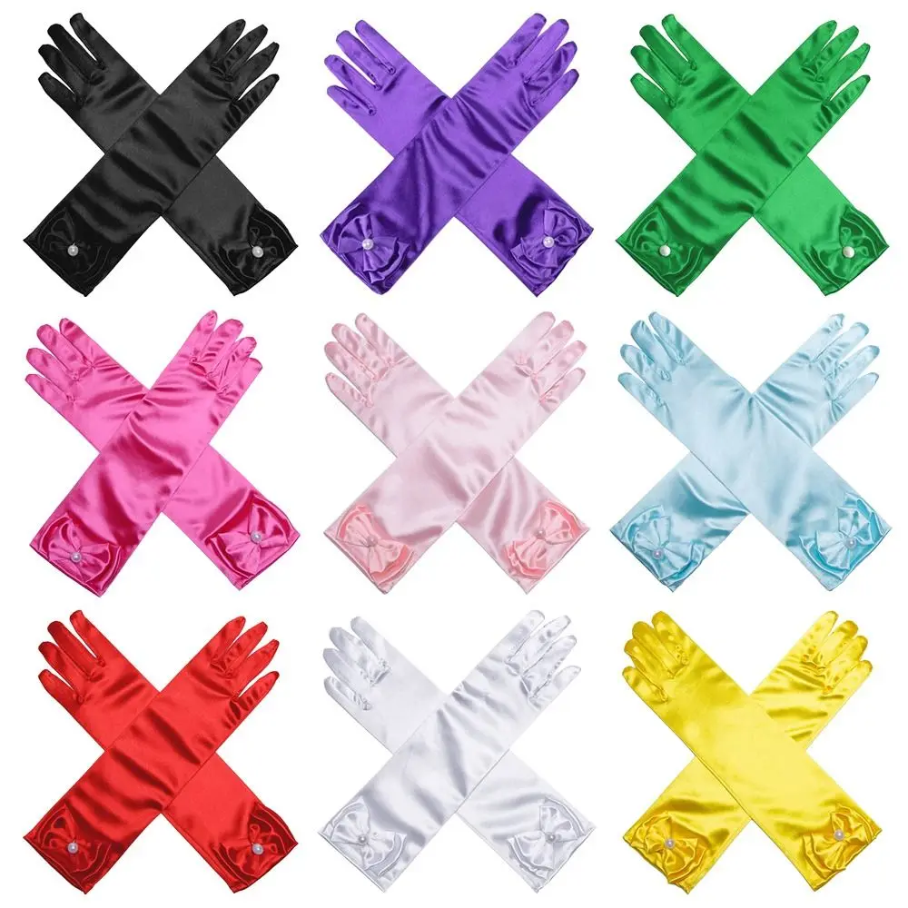 

Children's Wedding Dress Full Finger Mittens Skirt Accessories Stage Gloves Children Long Gloves