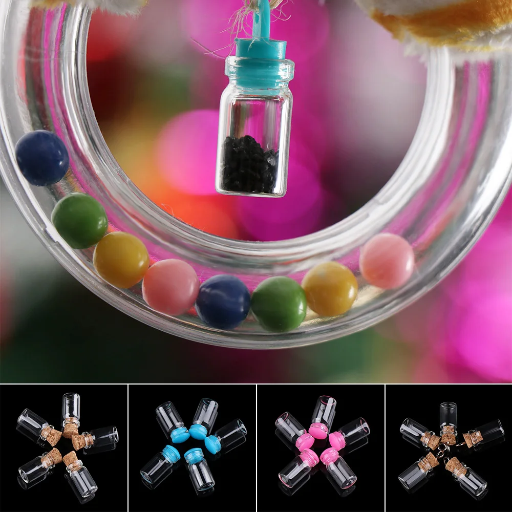 Small Drift Bottle Glass Jars Decoration DIY Container Mini Cheap Message Vial Ornament Cork Stopper Rainbow Wishing Bottle 5pcs