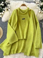 SINGREINY Fashion Solid Cashmere Sweater Long Sleeves Loose Warm Cardigan+Sleeveless Knitting Tank Top Winter Gentle Casual Tops - Image 5