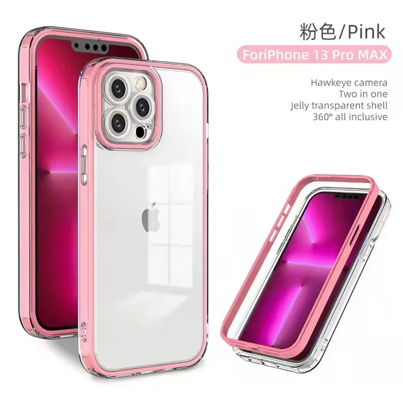 iphone 13 mini waterproof case 2 in 1 Clear Lens Protection Transparent Phone Case For iPhone 13 Pro Max 12 11 Pro Max XR X XS Colorful Shockproof Bumper Cover iphone 13 mini case cheap