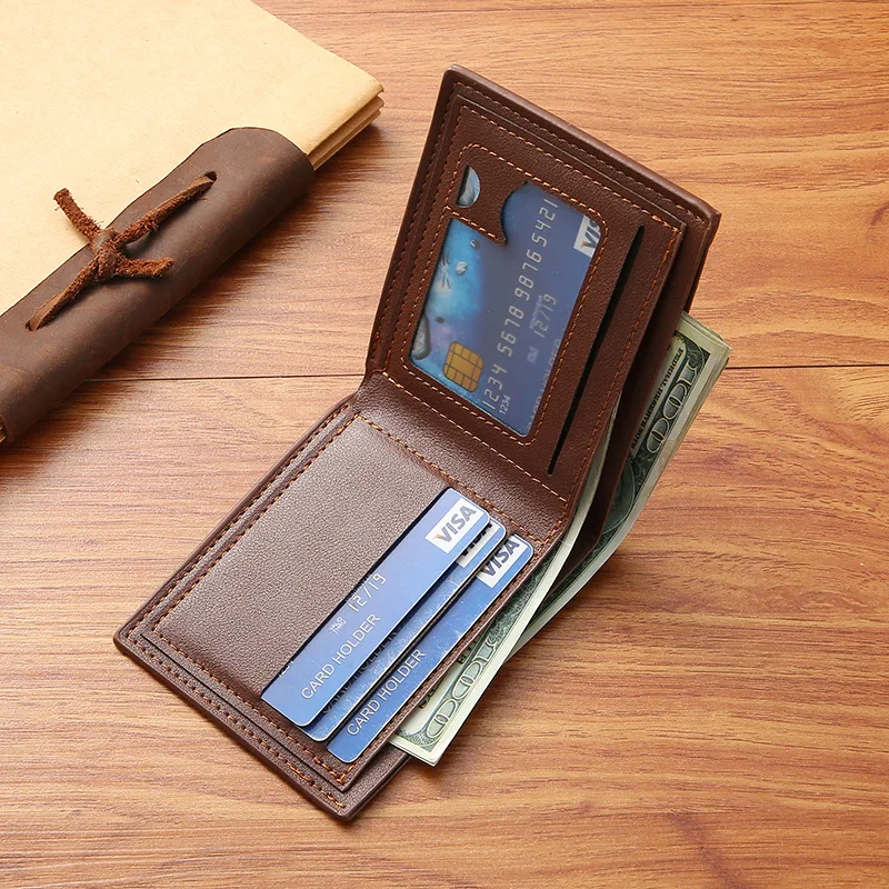 Vintage Foldable Wallet For Men Minimalist Soft PU Leather Purse Credit Card Holder Money Change Pouch Man Birthday Gift leather bifold wallet