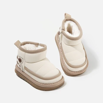 2025 Winter Baby Shoes: Fleece-Lined Toddler Shoes, Solid-Color Winter Non-Slip Cotton Shoes for Boys