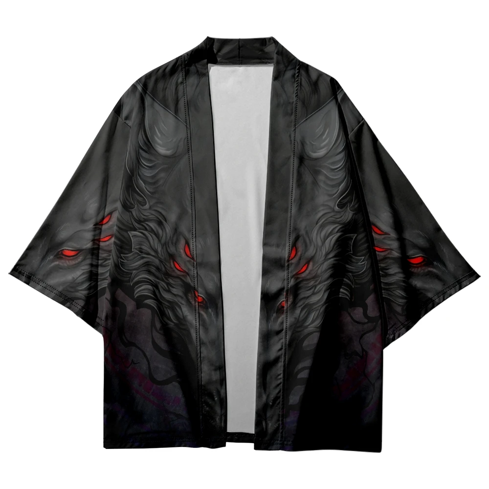 Japanese Style Anime Wolf Print Traditional Kimono Streetwear Women Men Cardigan Yukata Shirts Cosplay Haori Plus Size
