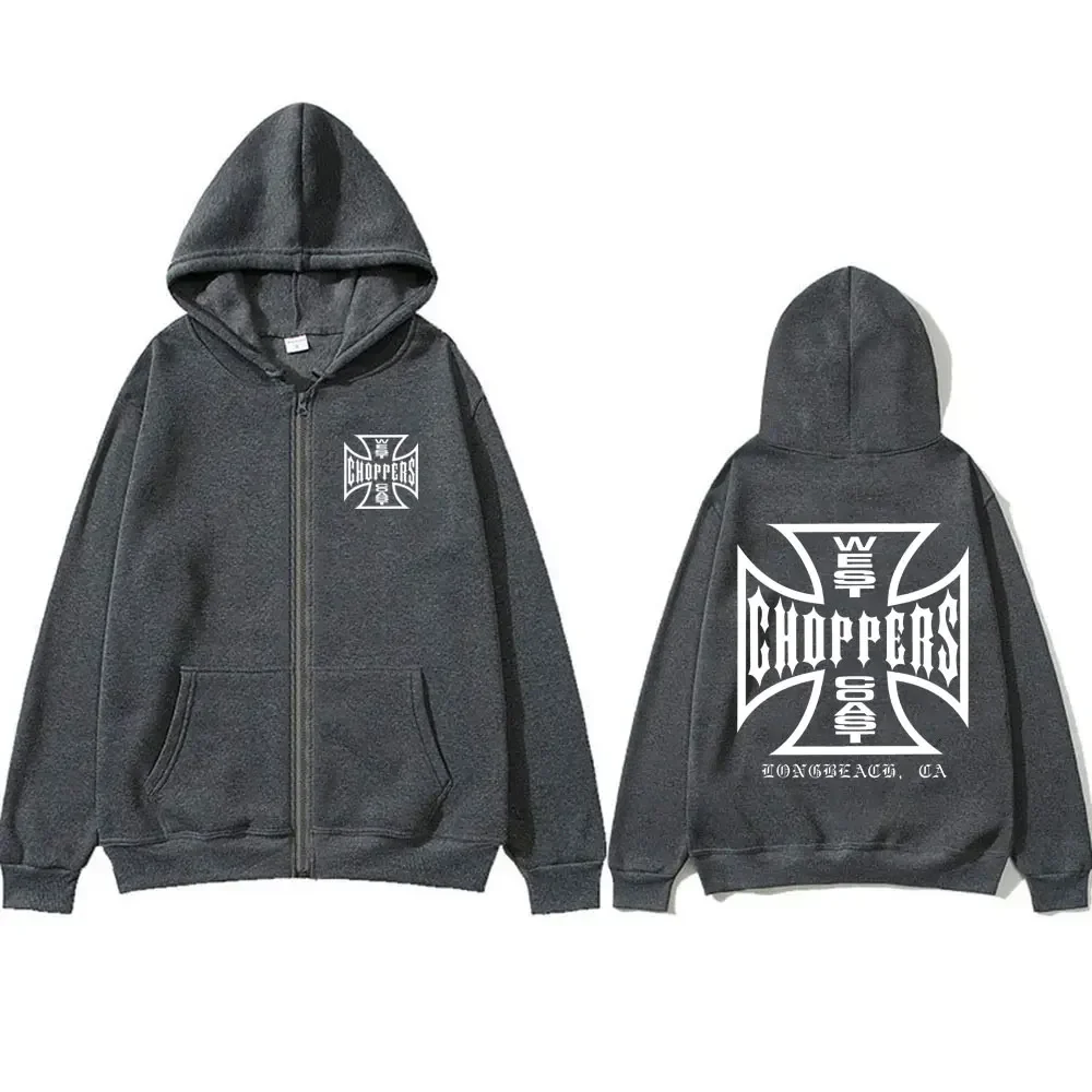 West Coast Choppers Cross Graphic Zipper Hoodie Male Hip Hop Vintage Gothic Zip Up Jacket Men Casual Oversized Zip Up Hoodies