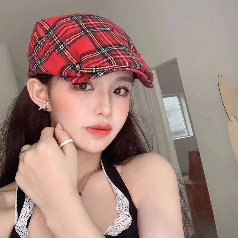 Checkered Stripe Vintage Casquette Men Women Cotton Beret British Fashion Retro Windshield Hat Street Newspaper Cap Artist Hats beret hat,newsboy cap,newsboy hat,woolen beret