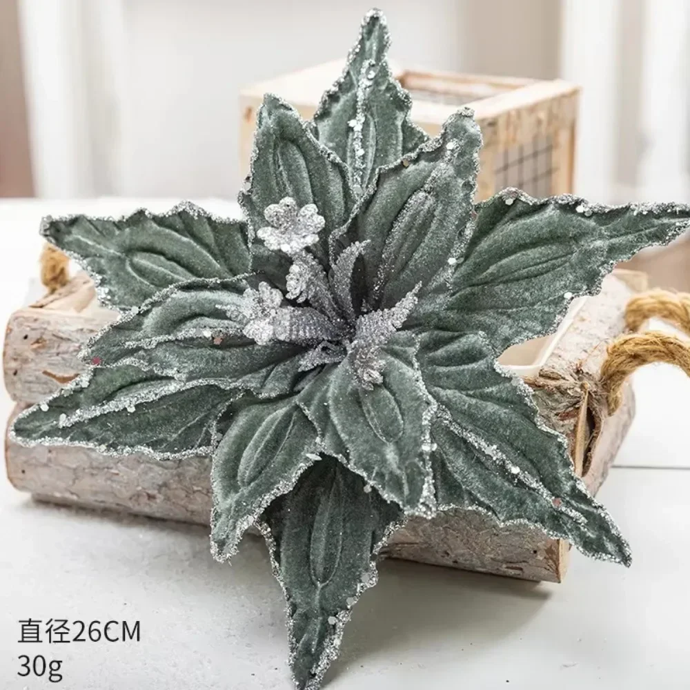 1PC 26CM Christmas Flower Fleece Simulation Fake Flower Christmas Tree Pendants Decor Decorative Flower Home Decor