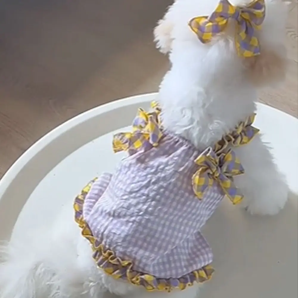 Pet Supplies Cute Pet Plaid Lace Vest Fashion Breathable Dog Clothes Soft Cat Dress for Puppy Kittens