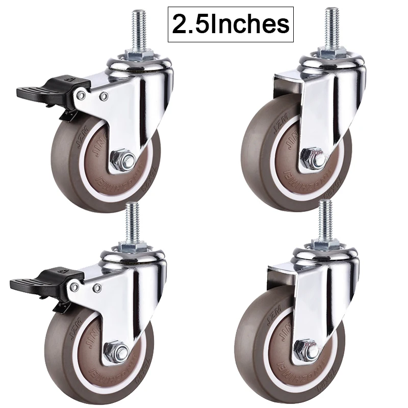 4PCS 2.5'' Heavy Duty Universal Furniture Casters Rubber Silent Swivel