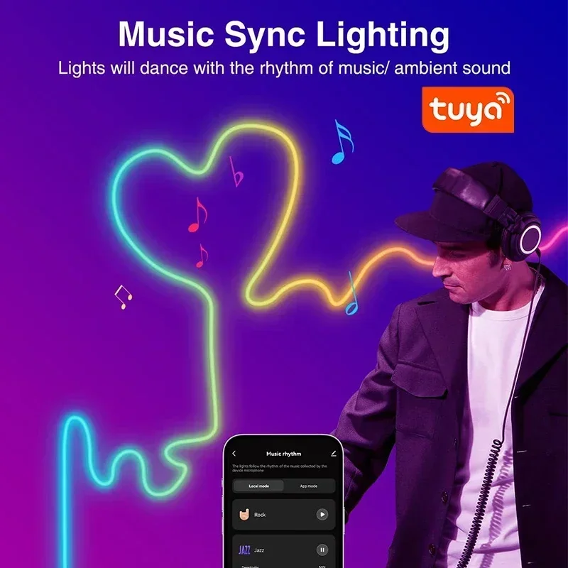 TUYA Neon LED Strip Lights 12-24V 84LEDs/M WIFI Neon Rope Light with Music Sync RGBIC Dreamcolor Chasing Strip Tape for Room