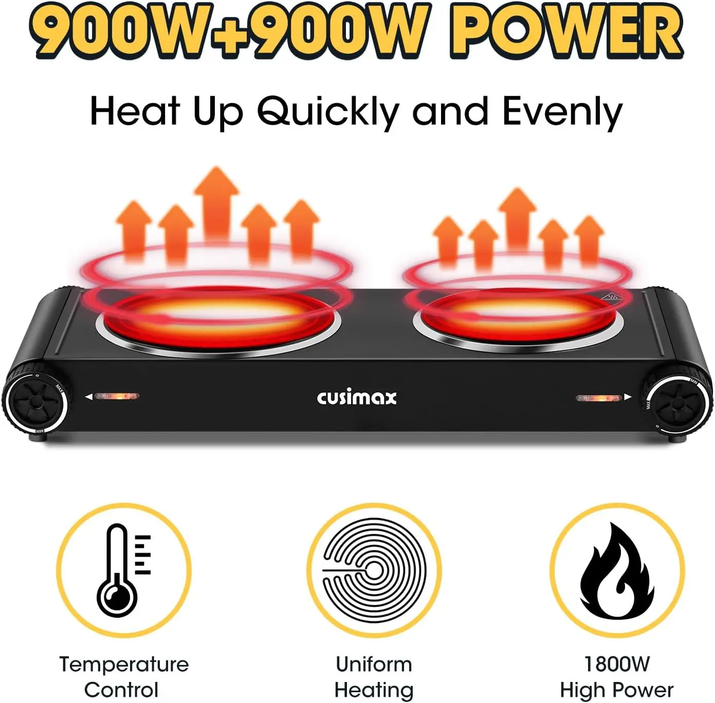 Cusimax dual infrared burner, electric ceramic glass stove, adjustable temperature control, compatible with all cookware 6