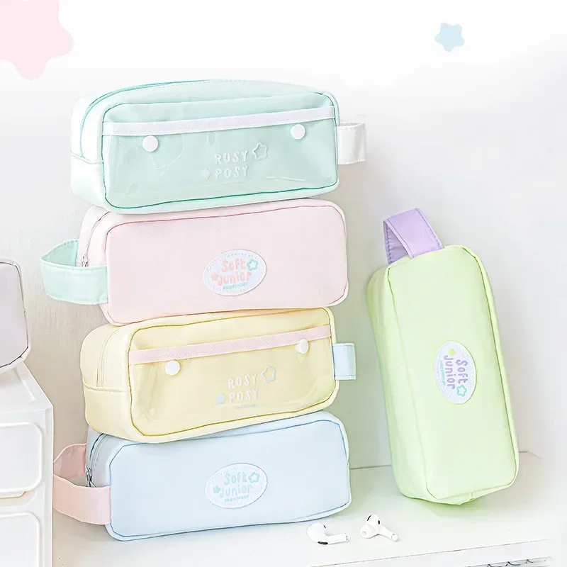 

1 Piece Korean Fashion Pencil Case Candy Color Series Pencil Bag 2 Layer Soft Touch High Capacity Stationery Storage Bag Student