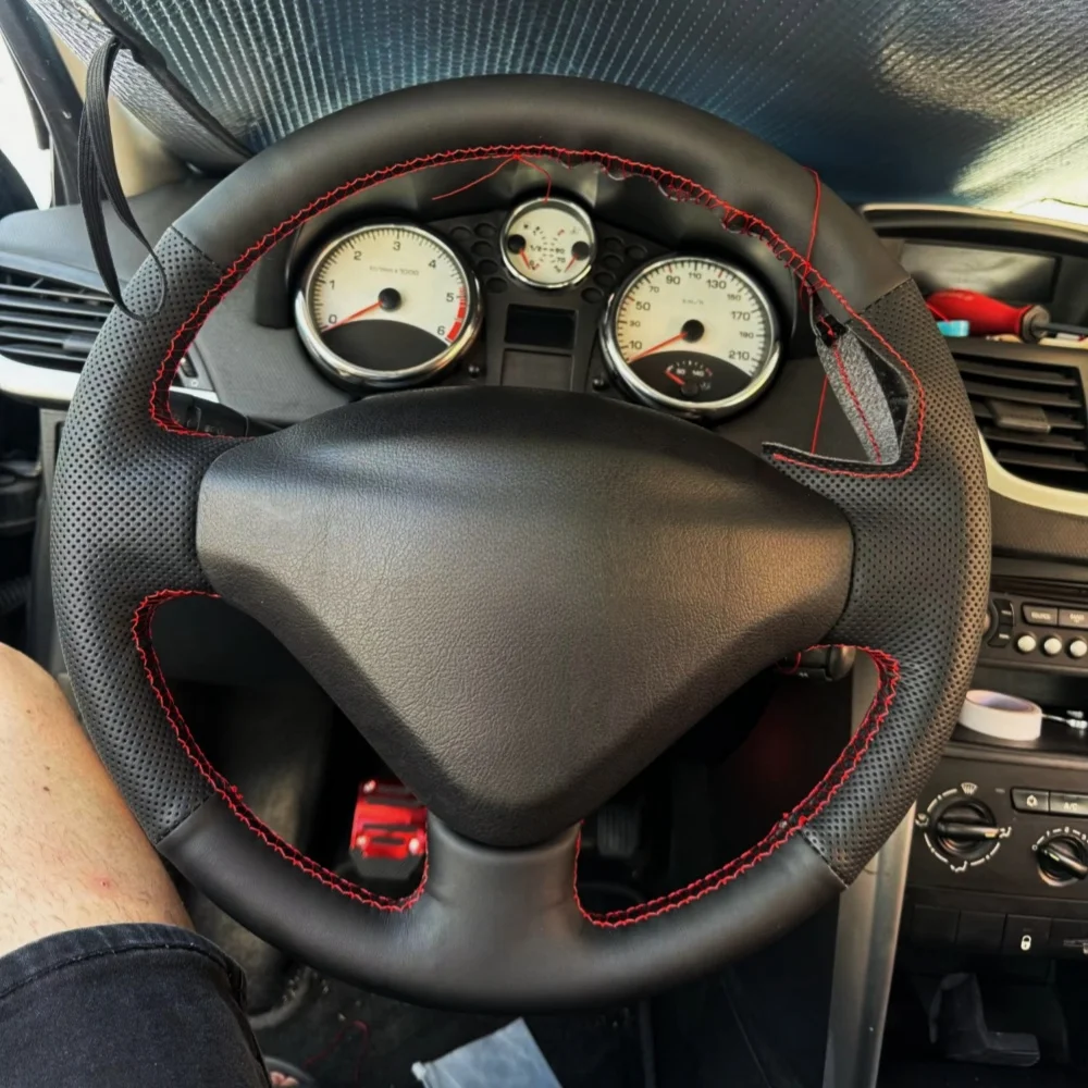 Für Peugeot 207 Fiat Scudo Expert Partner Ledergeflecht für Lenkrad, individuelle Handnähen, DIY-Auto-Lenkradabdeckung ﻿