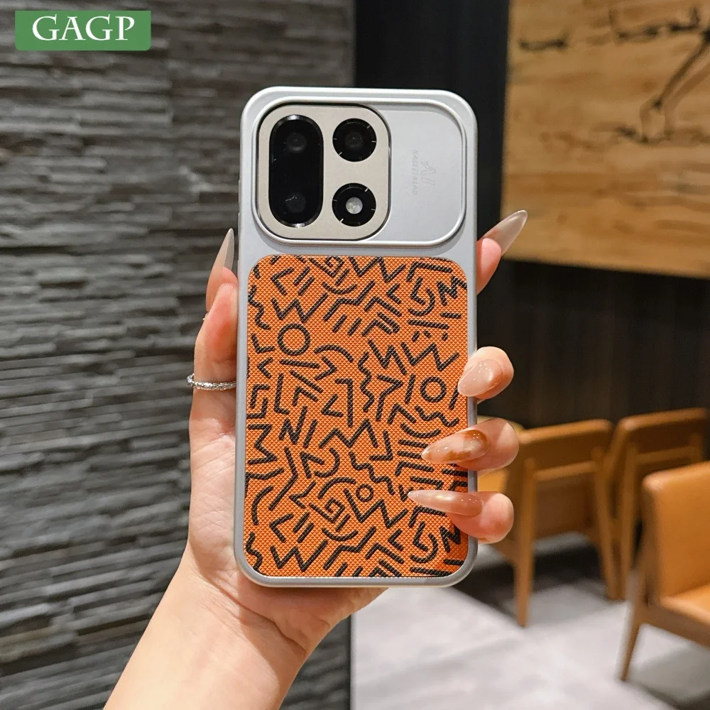 Graffiti Painted Leather Phone Case with Magnetic Wireless Charging and Shockproof Protection