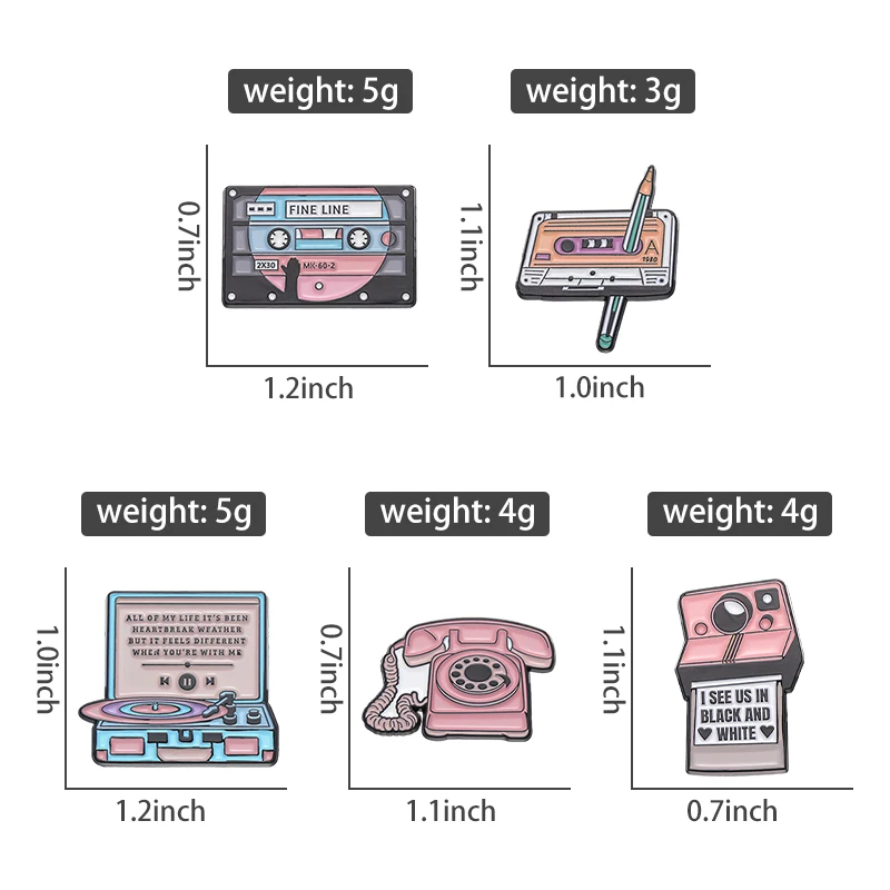 Nette Band Radio CD Emaille Pins Cartoon Metall Kamera Broschen Tasche Hut Mantel Revers Abzeichen Vintage-Schmuck Zubehör Kinder Geschenke – Detail 1