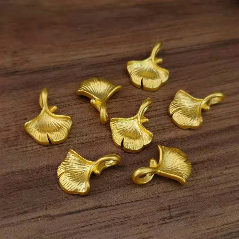 1 Pz Puro 999 24K Oro Giallo Donna 3D Ginkgo Biloba Ciondolo 0.1-0.2G