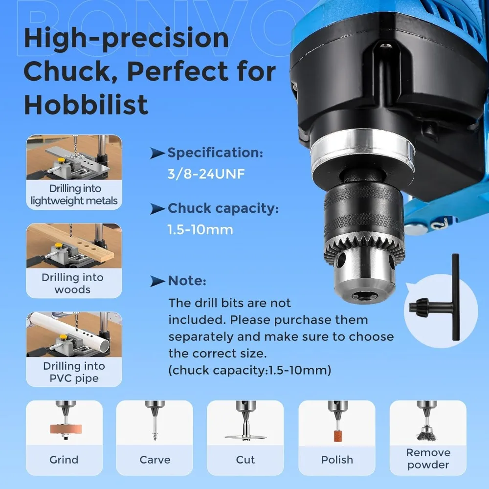 860W Bench Drill Press with Square Hole Bit, 6-Speed Mortising Machine for Woodworking, Chuck 1.5-10mm
