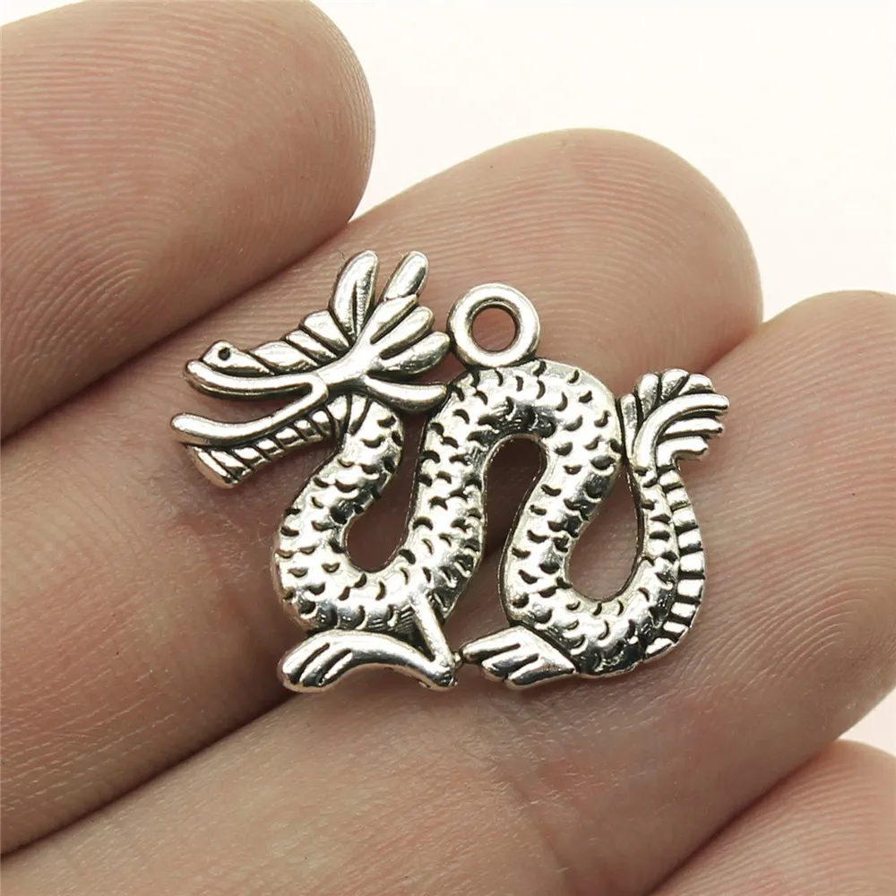 20pcs Charms Dragon 21x14mm Tibetan Bronze Silver Color Pendants Antique  Jewelry Making DIY Handmade Craft