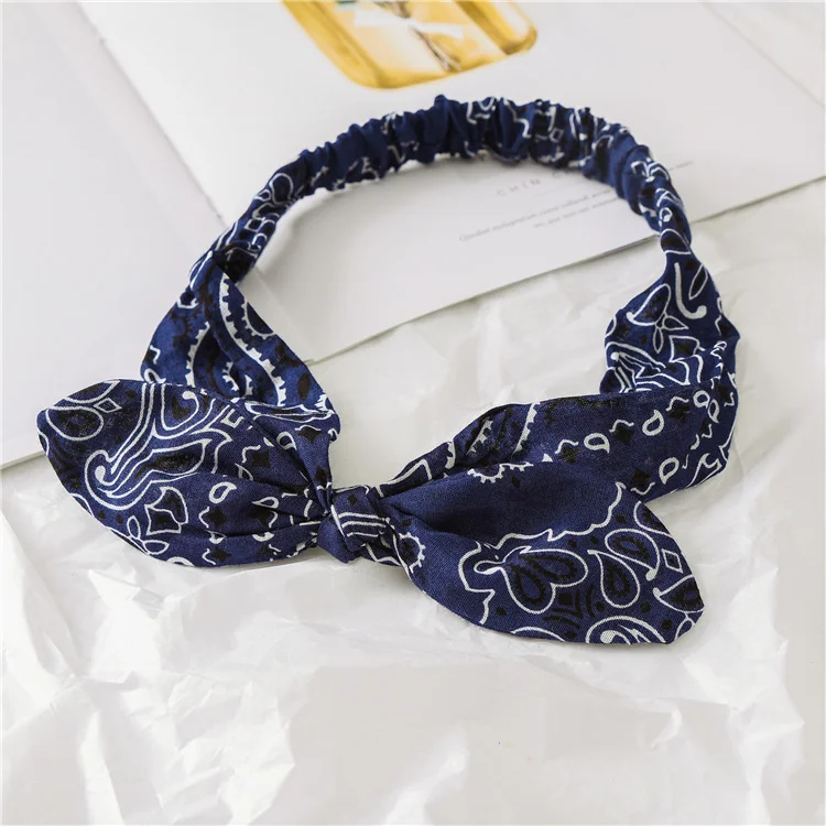 Boho Bogen Stirnbänder für Frauen Vintage Paisley Bandana Blume Gedruckt Haarband Elastische Kaninchen ohr Kopf Wrap Nette Haar Zubehör – Detail 7