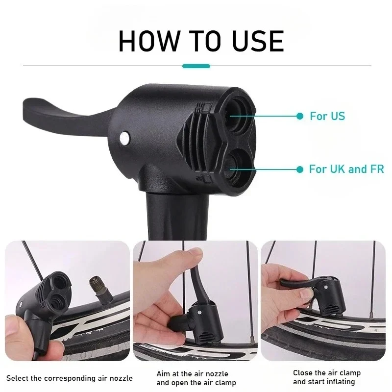 Bicycle Tire Valve Pump Nozzle 3 in 1 Schrader/Presta/Woods Valve Air Nozzle Adapter Conversion Head Clip Type for MTB