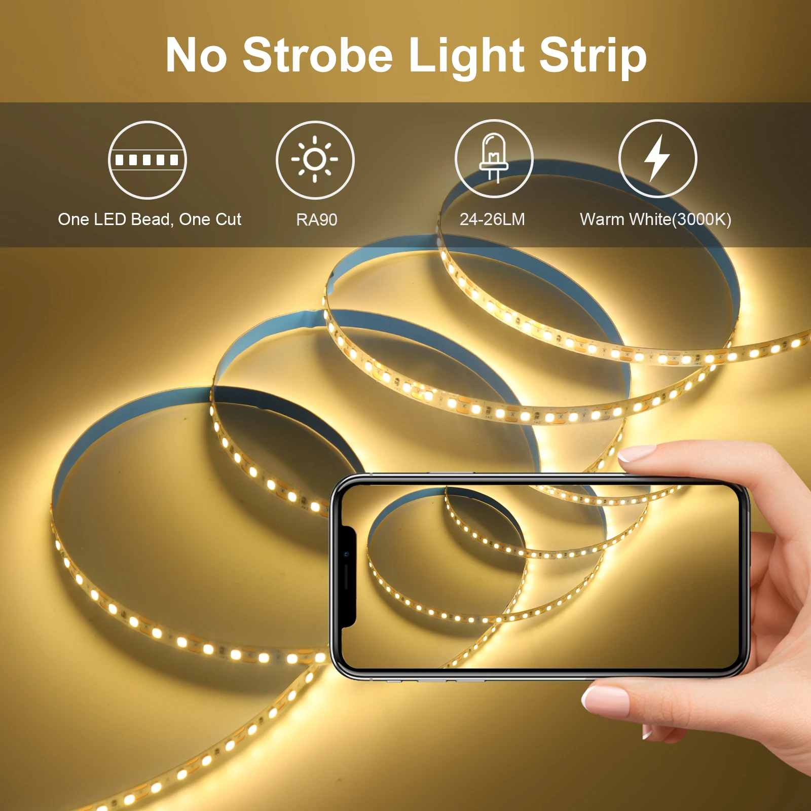 Enhanced LED Strip Light - Flexible DIY Lighting with High CRI Adhesive, Various Lengths and Color Temperatures