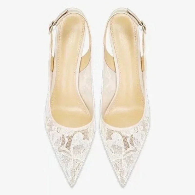 Baotou Sandals Women's Spring/Summer 2025 New Style Shallow Mouth Sexy Thin Heel High Heels Pointed Mesh Breathable Single Shoes 5