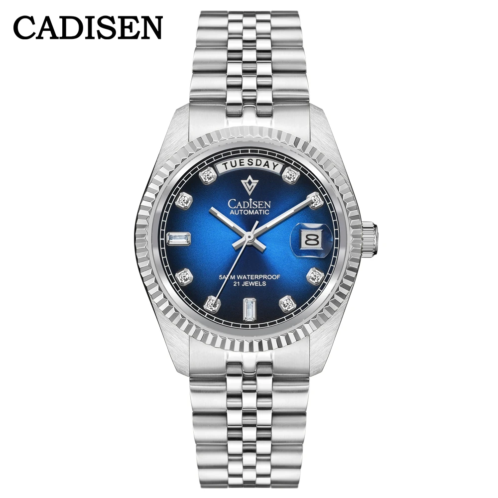 

CADISEN 38mm Classic Men's Mechanical Watches Week Diamond Dial Luxury Automatic Watch Men Japan MIYOTA Movt Sapphire Crystal