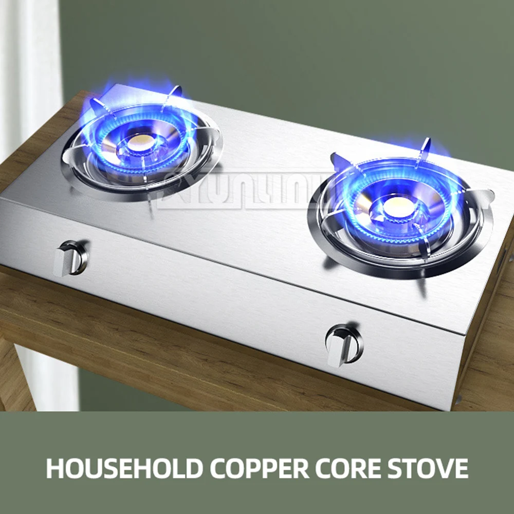 Kitchen Double Gas Stove Household Desktop Cooktop Kompor Gas Stainless Steel Gaskocher