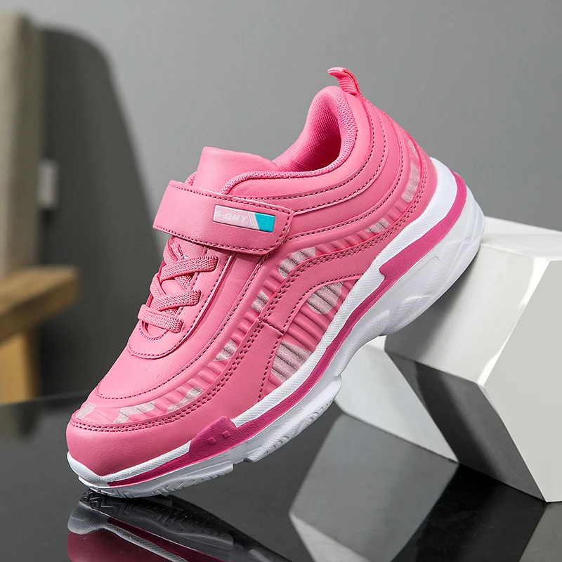 Girls Sport Shoes Waterproof Running Kids Sneakers Casual Leather Pink Breathable Fashion Antislip Lightweight Children Shoes - 5