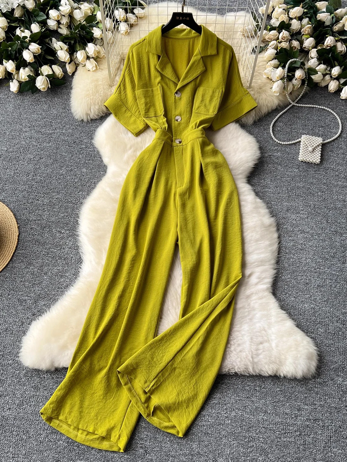 Summer Casual Women Romper Elegant Green/Blue/Black/Purple/Red Notched  Collar Single Breasted Short Sleeve High Waist Jumpsuit - AliExpress  200000345