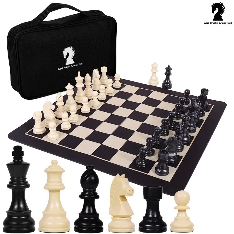 Portable Children's Chess Set Game 95mm King Weighted Chess Pieces International Standard Teaching Set