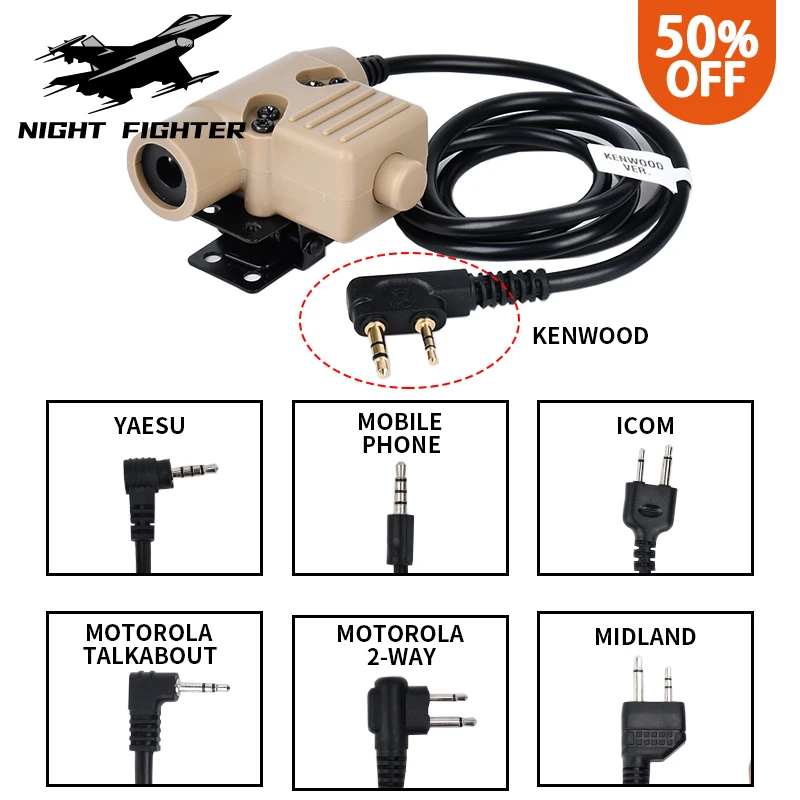 Nuovo U94 Tactical Ptt Wadsn Militare Per Cuffie Di Comunicazione Comtac Earmor Fit Motorola Midland Kenwood Plug Walkie Talkie Acce