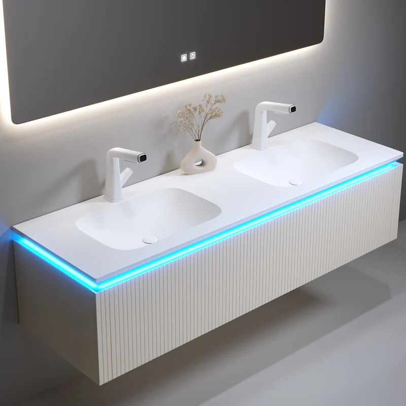 

Double basin oak bathroom cabinet combination slate integrated cream style seamless toilet washbasin wash basin