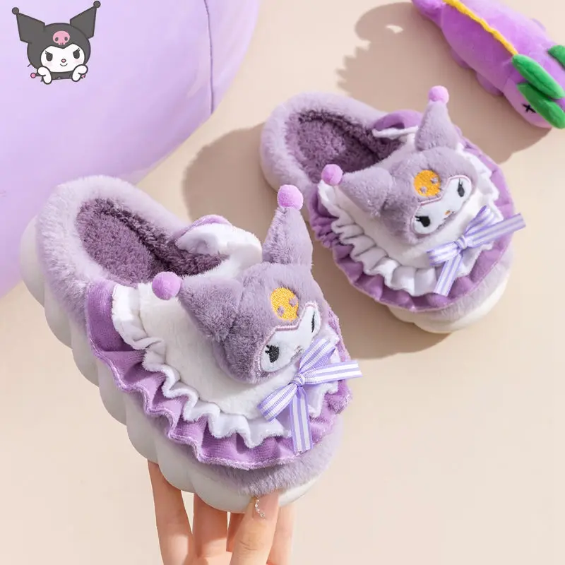 

Sanrio Kuromi Anime Children Winter Cotton Slippers Thickened Warm My Melody Cute Girl Kawaii Comfortable Casual Cotton Slippers