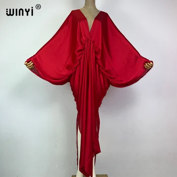 WINYI monochrome elegant Swimsuit Cover Up Women Beach Dress V-neck Dresses Summer Woman Clothes fashion Robe long down dress 1