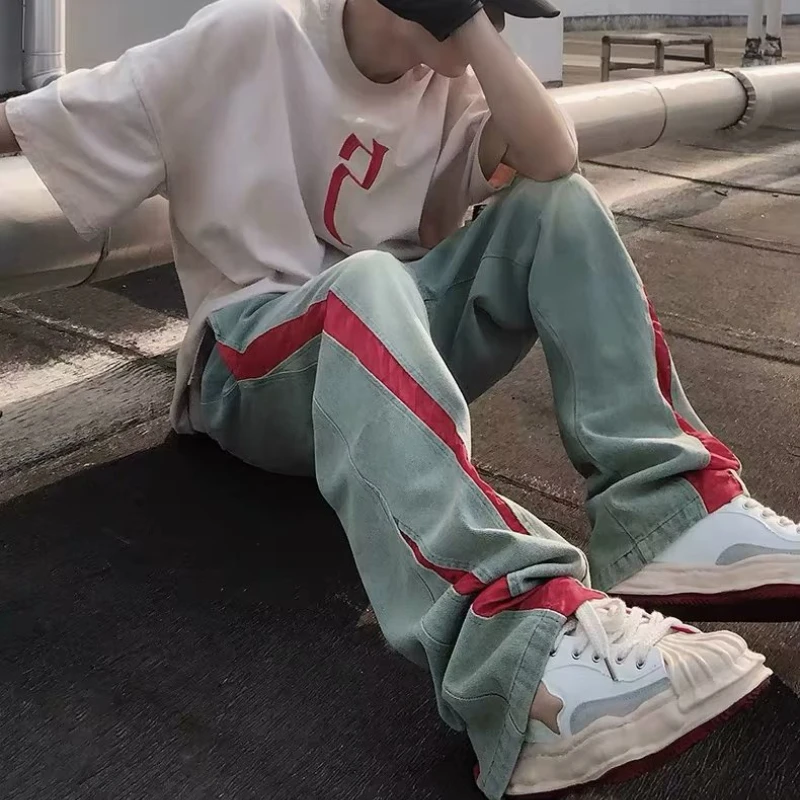 American Style Jeans Men Four Seasons High Street Fashion Loose Straight Wide Leg Full Length Mid-waisted Male Denim Pants