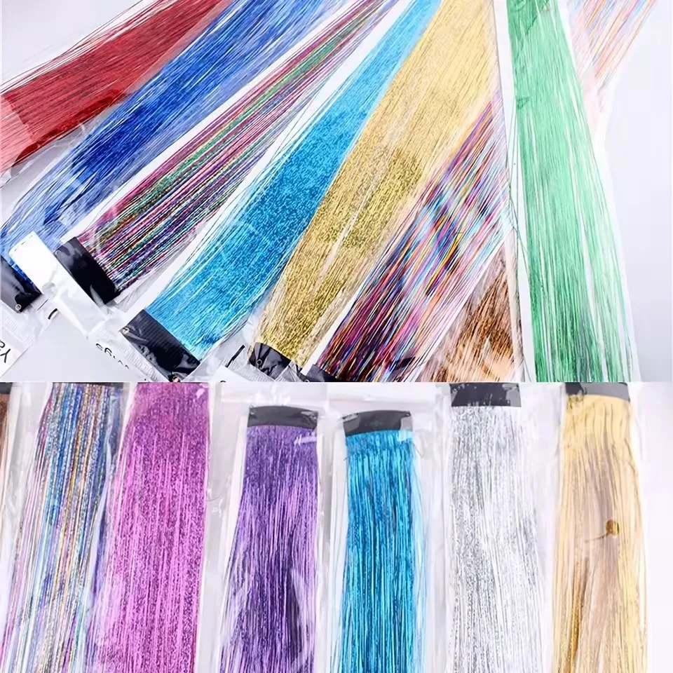 Synthetic Clip in Hair Tinsel24 Inch Colorfull Tinsel Hair Extensions 1Pcs/Pack for Women Girls Party Christmas New Year Gift