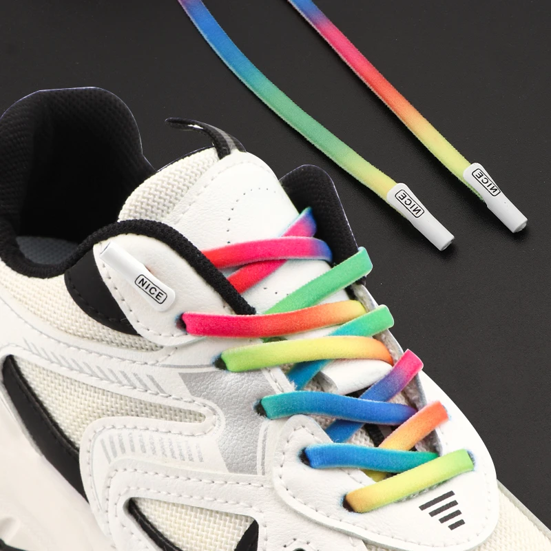 

New Nice Buckle Elastic Tennis Shoe Lace No Tie Shoelaces Without Ties Casual Sneakers Gradient Print Color Round Shoelace Women