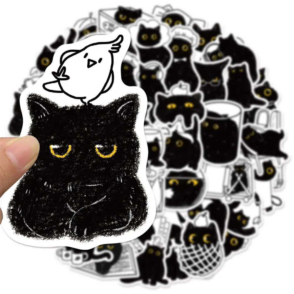 50 Stück Glückliche Schwarze Katze Aufkleber Dekoration DIY Handkonto Handyhülle Notizbuch Skateboard Wasserfeste Sticker – Detail 3