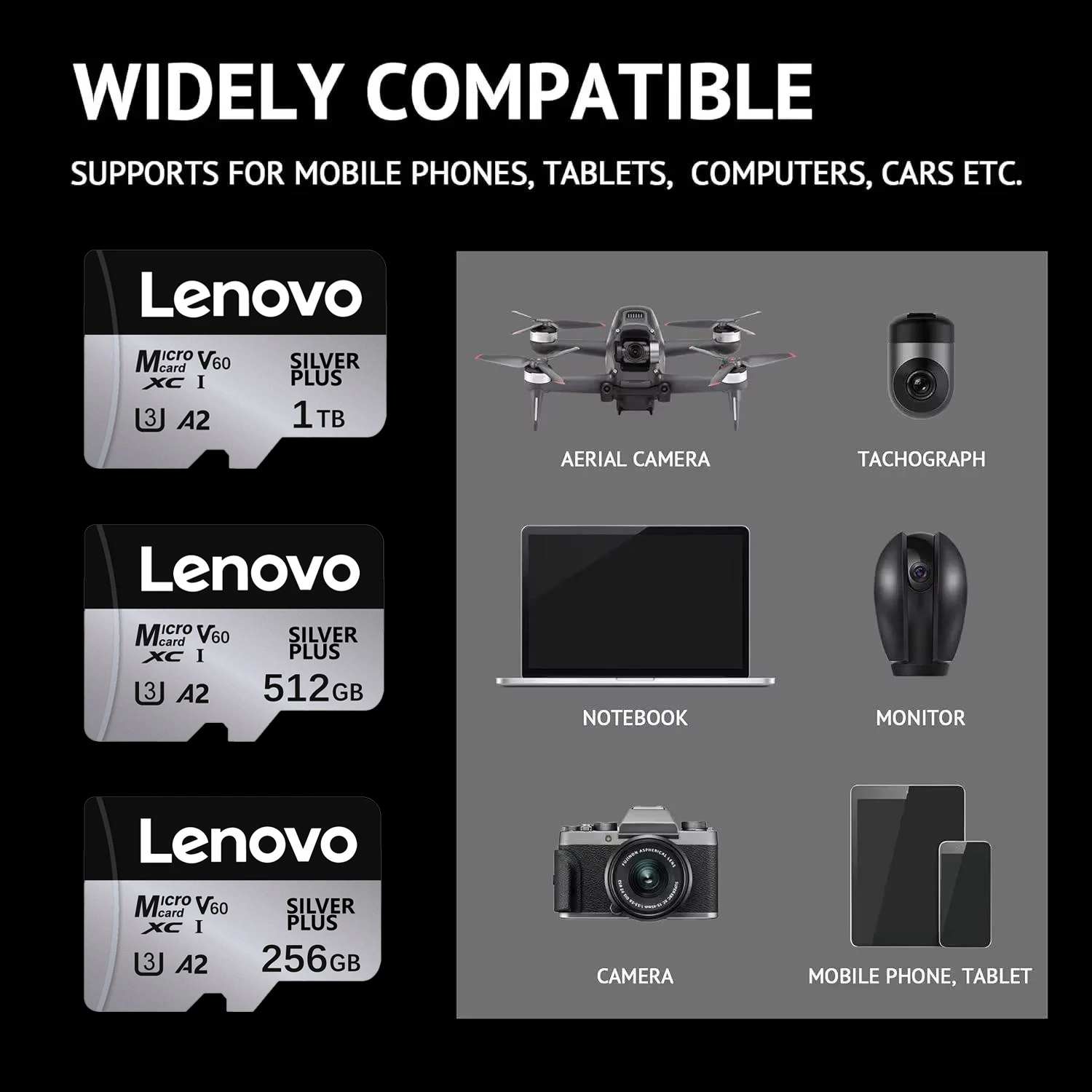 레노버 마이크로 SD 카드 1TB 고속 메모리 카드 128GB 256GB 512GB 4K V60 플래시 카드 64GB TF 카드 휴대폰 카메라 드론용