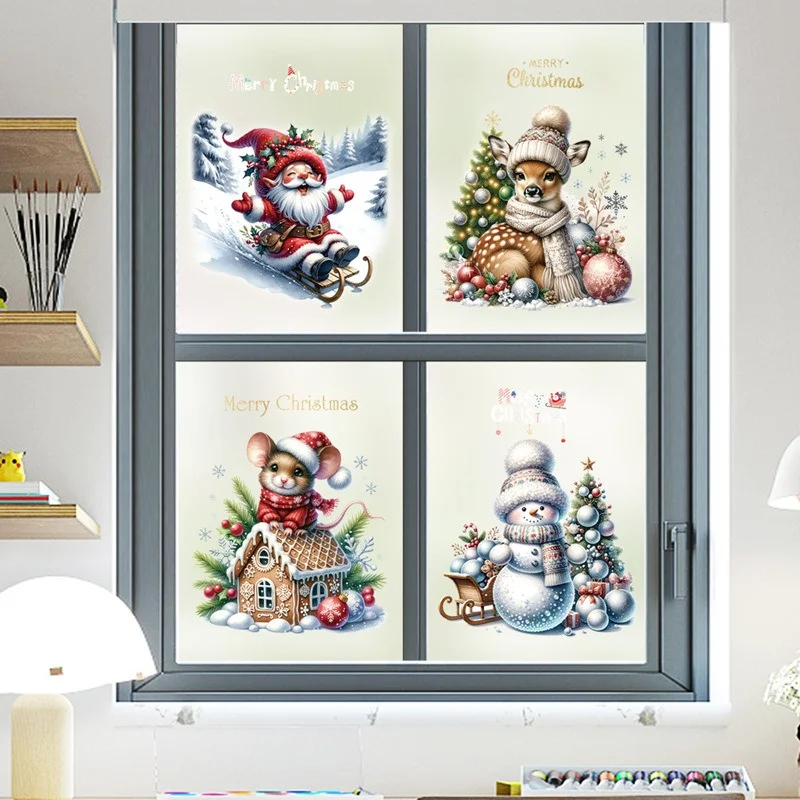 Reindeer Christmas Santa Claus Wall Stickers Snowman Cats Window Decor Merry Christmas Sticker Xmas Gifts Home Decoration wall stickers window stickers