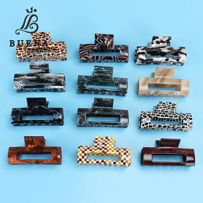 

High-end France Acetate Hair Claws Leopard Print Square Hair Claws 26 Colors Stock Women Hair Claws Clips