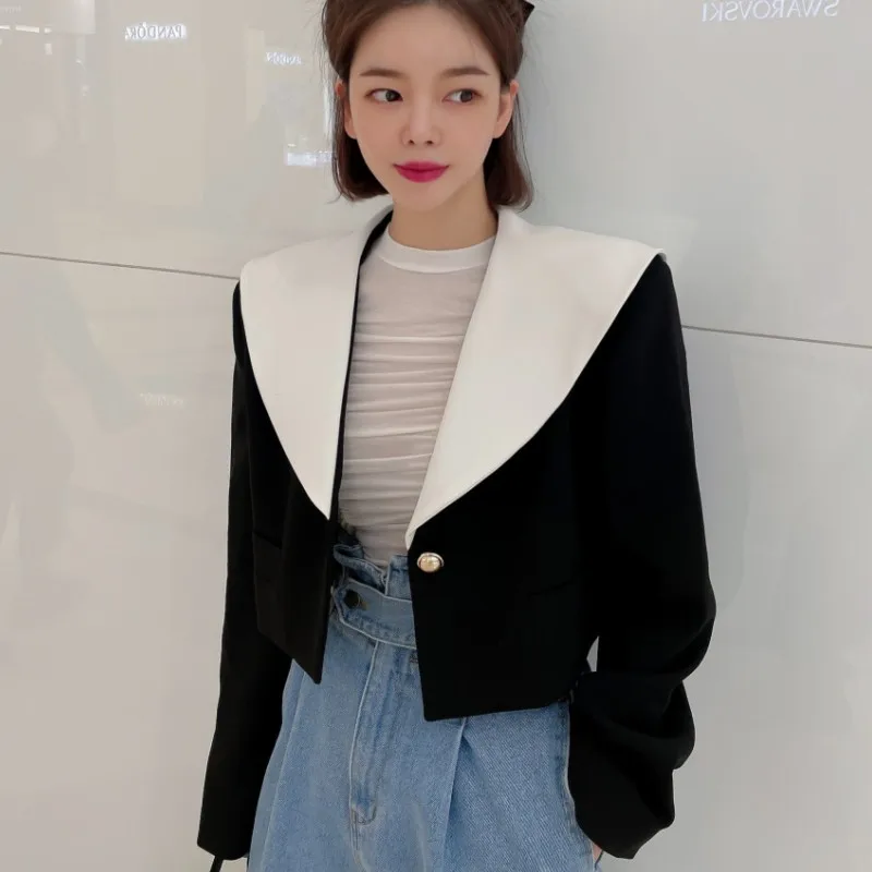 

Женский блейзер с длинным рукавом, элегантный Блейзер контрастных цветов в стиле пэчворк, Весенняя Модная Повседневная Дамская верхняя одежда, 2022