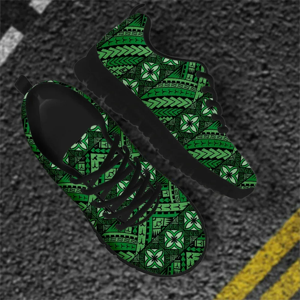 Women's Shoes Flats Polynesian Tribal Plumeria Flower Green Casual AF Mesh Sneakers For Teen Girl Female Breathable