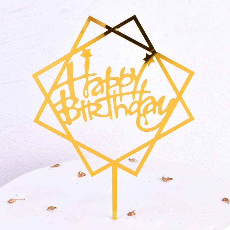 10pcs Multiple Styles Happy Birthday Cake Topper Black Gold Baby Shower Party Flag Decorations