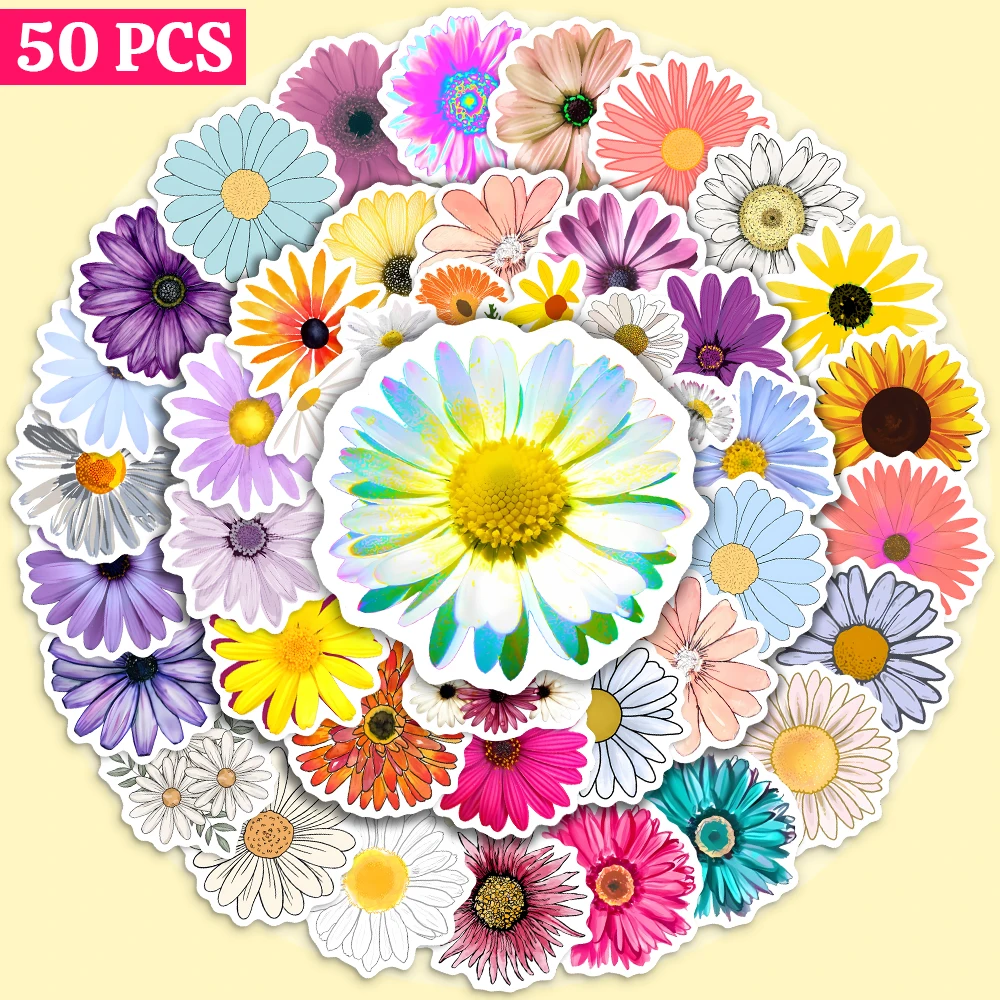 10/25/50PCS Autumn Flower Daisy Sunflower Stickers  Waterproof Scrapbooking Material Notebooks Laptop Luggage Guitar Toy PVC