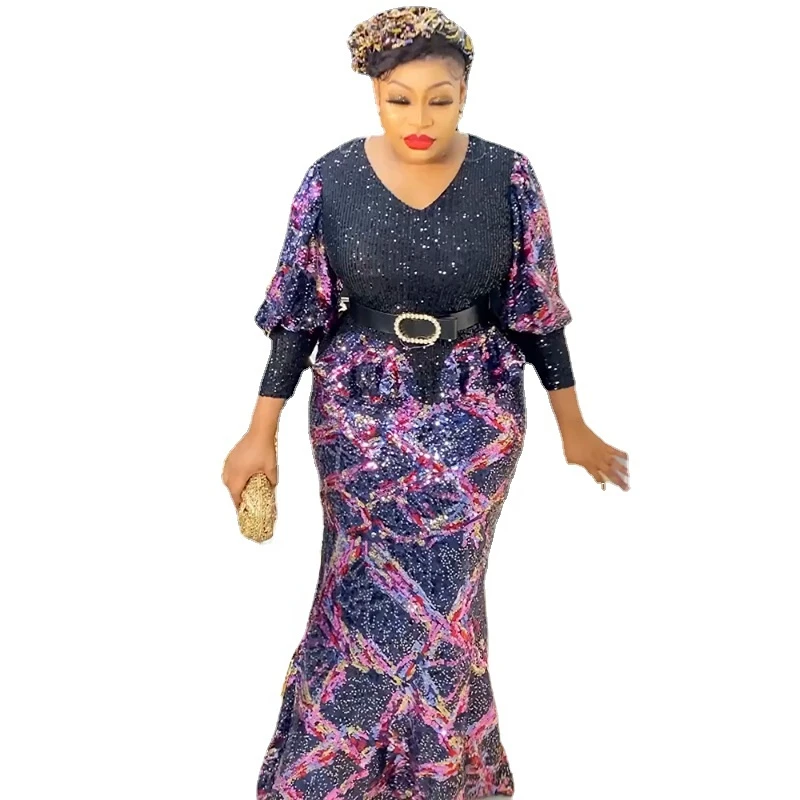 

African Women Plus Size Evening Dresses Wedding Party Long Luxury Sequin Gown Bodycon Mermaid Dress Ankara Ladies Clothing