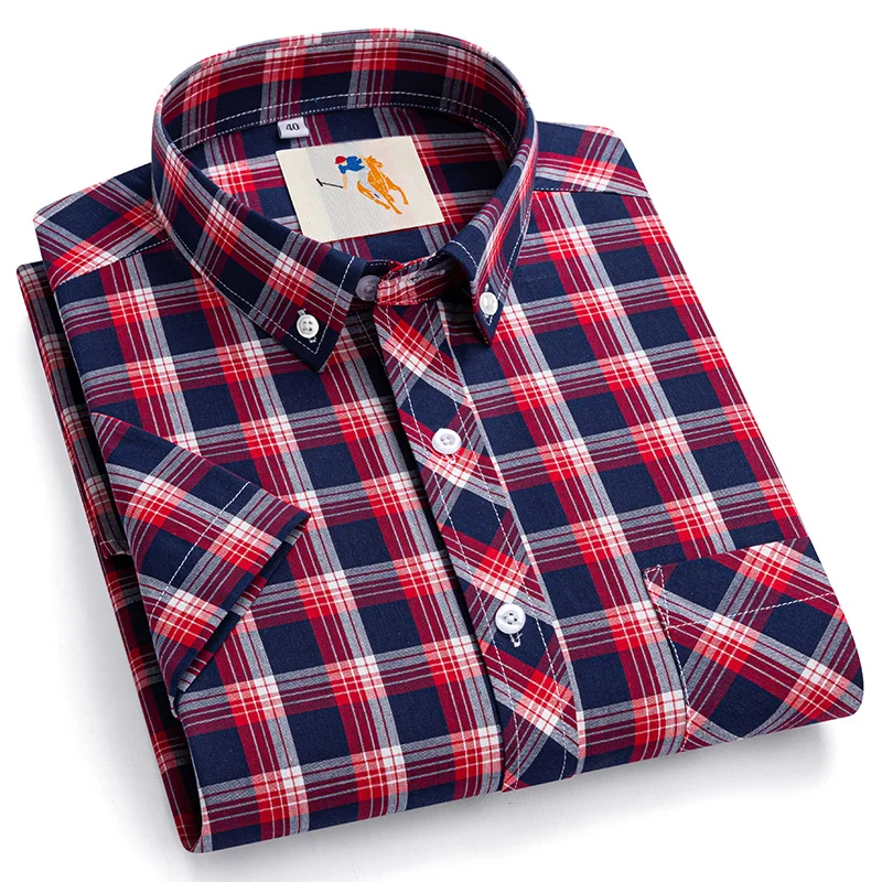 New in shirt plus size 8xl Fashion korean cotton short sleeve shirts for men slim fit formal shirt plaid hawaiian clothes