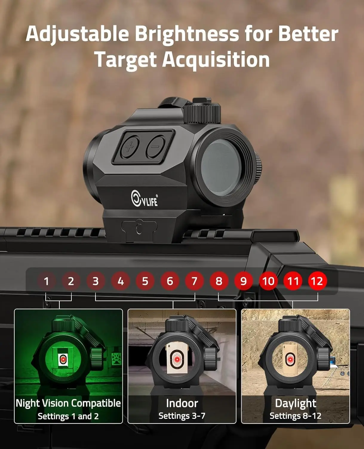 CVLIFE JackalHowl 1x20mm 2MOA Red Dot Rifle Scope Co-Witness Riser IPX7 Waterproof Shockproof Fogproof Red Dot Optics Reflex