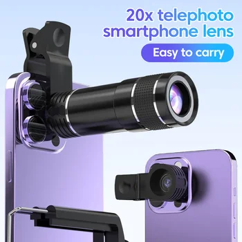 20x Obiettivo Teleobiettivo per Cellulare, Portatile, a Lunghezza Focale Regolabile, Accessorio Universale Clip-on per Fotografia Esterna